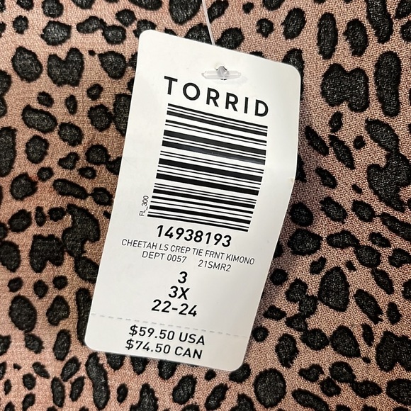 TORRID Cheetah Print Long Sleeve Tie Front Kimono size 3X - Picture 7 of 8